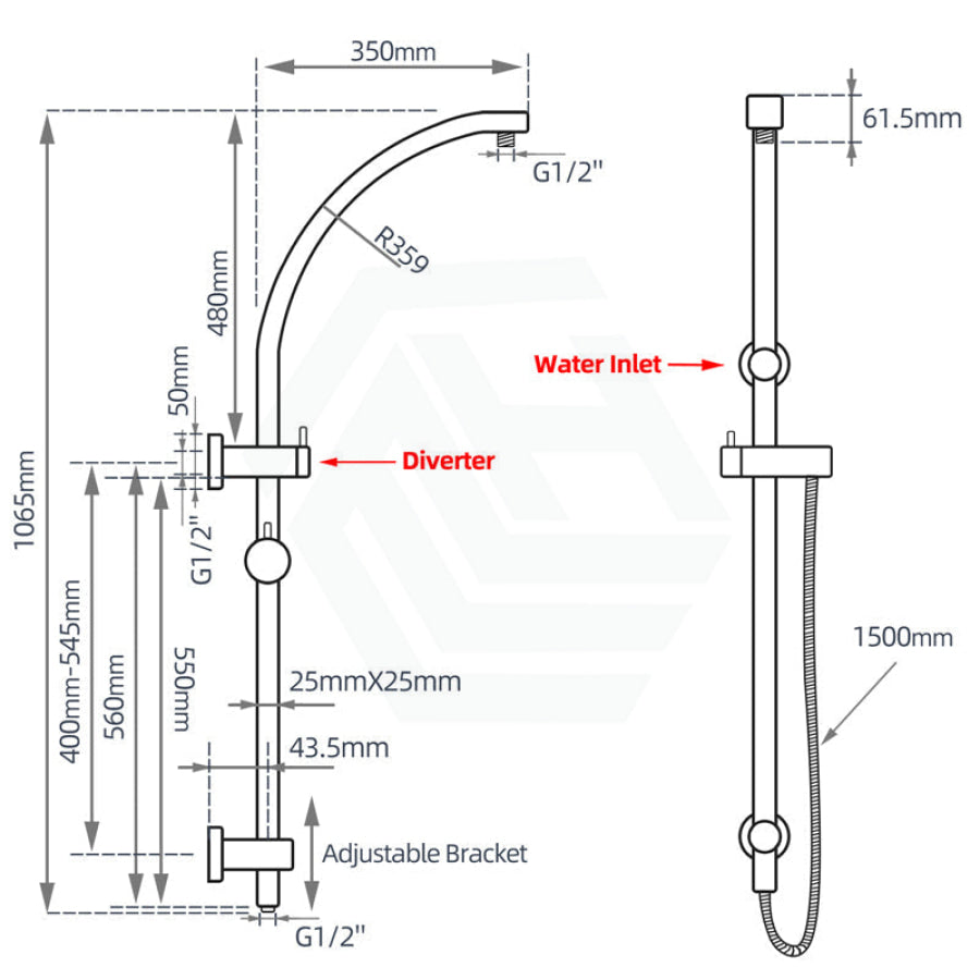 10 Inch 250Mm Round Black Twin Shower Station Top Water Inlet With 3 Functions Handheld Showers