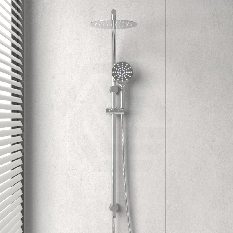 10 Inch 250Mm Round Chrome Twin Shower Station Top Water Inlet With 3 Functions Handheld Showers