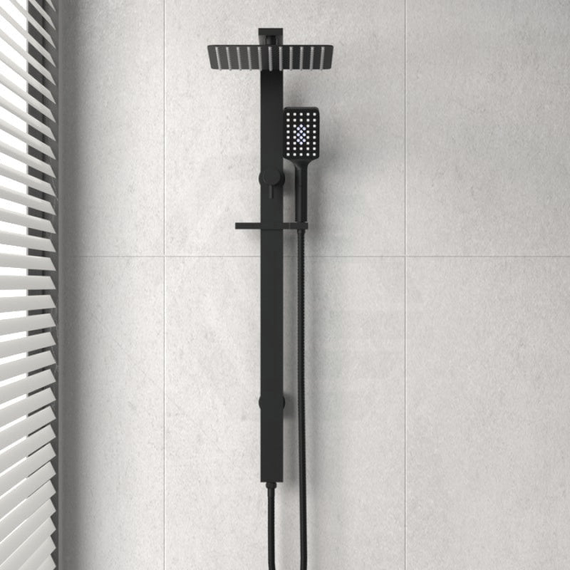 10 Inch 250Mm Square Black Wide Rail Twin Shower Station Top Water Inlet With 3 Functions Handheld