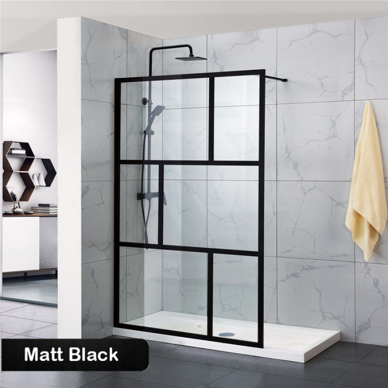 1000-1100X2000Mm Black Fully Framed Shower Screen Grid Single Door Fixed Panel Walk-In 6Mm Small