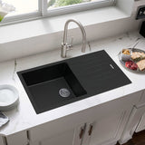 1000X500X200Mm Metallic Black Quartz Granite Single Bowl Sink With Drain Board For Top/under Mount