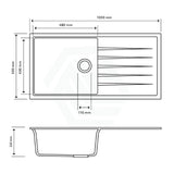 1000X500X220Mm Carysil Black Single Bowl With Drainer Board Granite Kitchen Laundry Sink