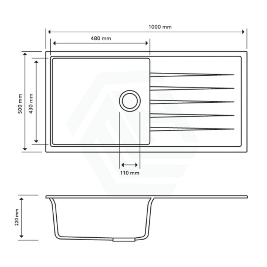 1000X500X220Mm Carysil Concrete Grey Single Bowl With Drainer Board Granite Kitchen Laundry Sink