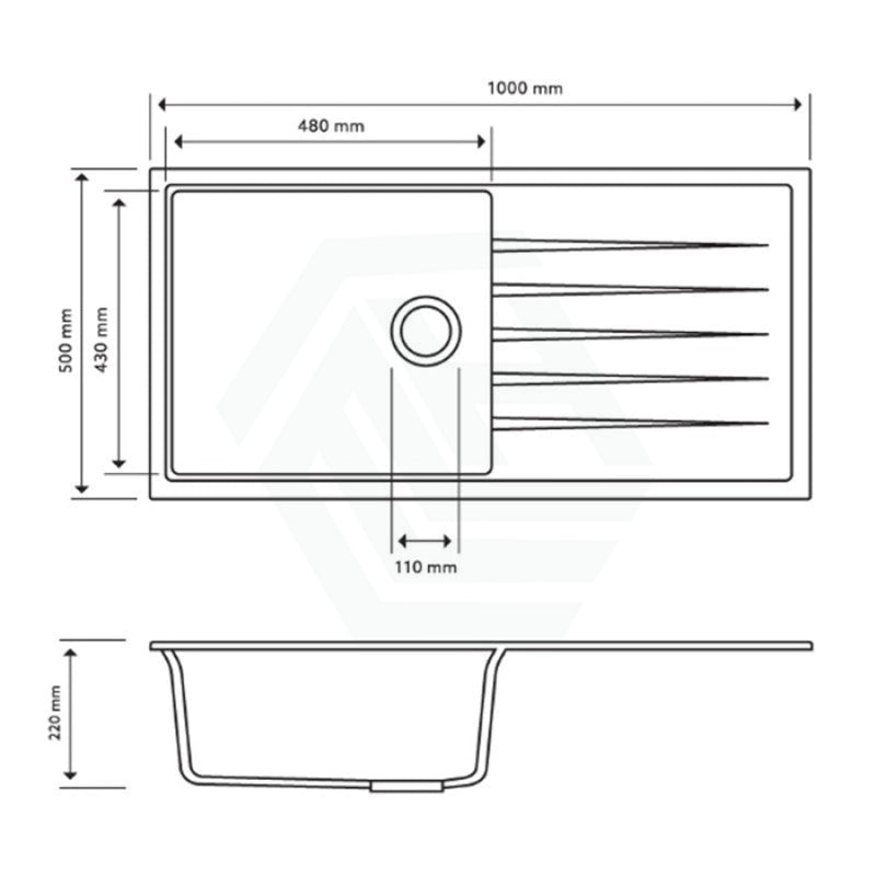 1000X500X220Mm Carysil White Single Bowl With Drainer Board Granite Kitchen Laundry Sink