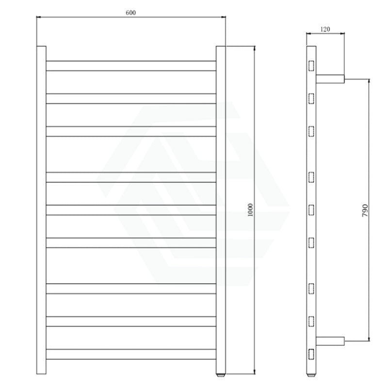 1000X600X120Mm Square Chrome Electric Heated Towel Rack 9 Bars