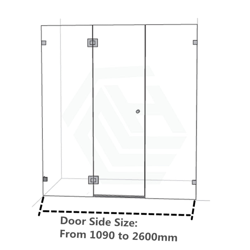 1090-2600Mm 3 Panels Wall To Shower Screen Frameless 10Mm Glass Chrome Fittings