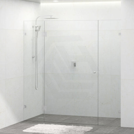 Tempered Glass Frameless Shower Screen Wall To Wall 3 Panels Chrome