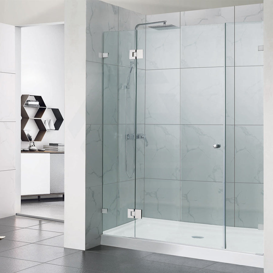 1090-2600Mm 3 Panels Wall To Shower Screen Frameless 10Mm Glass Chrome Fittings