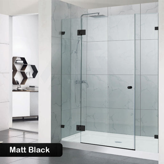 1090-2600Mm 3 Panels Wall To Shower Screen Frameless 10Mm Glass Matt Black Fittings