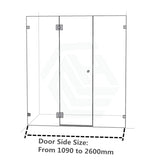 1090-2600Mm 3 Panels Wall To Shower Screen Frameless 10Mm Glass Matt Black Fittings