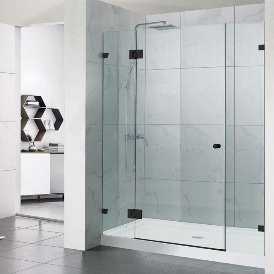 1090-2600Mm 3 Panels Wall To Shower Screen Frameless 10Mm Glass Matt Black Fittings