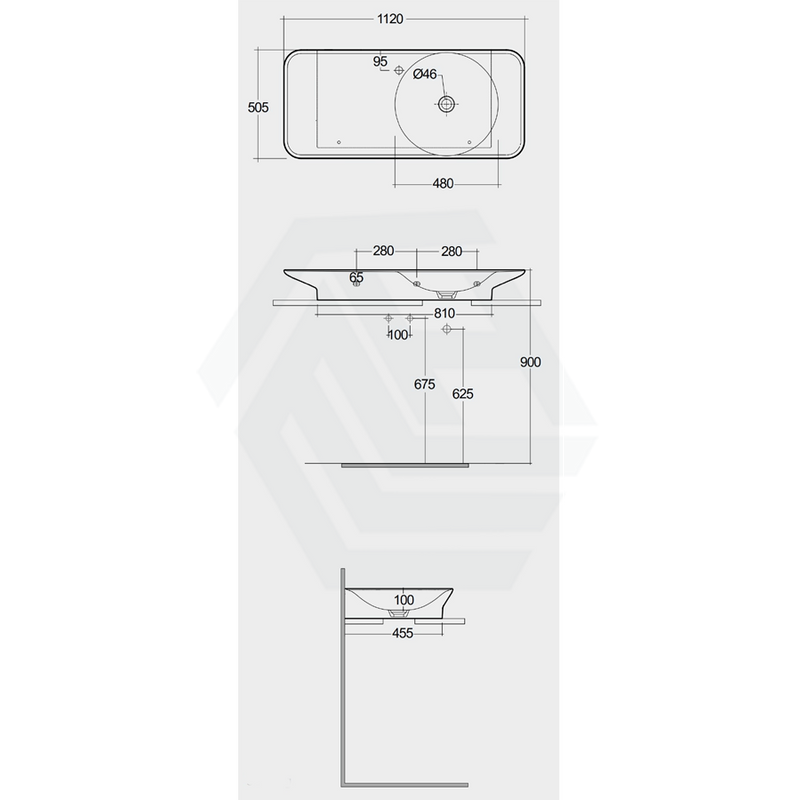 1120X505X140Mm Rak Valet Wall Hung Wash Basins Alpine White