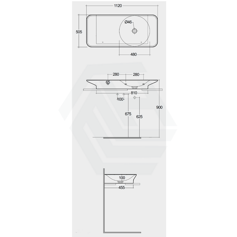 1120X505X140Mm Rak Valet Wall Hung Wash Basins Alpine White