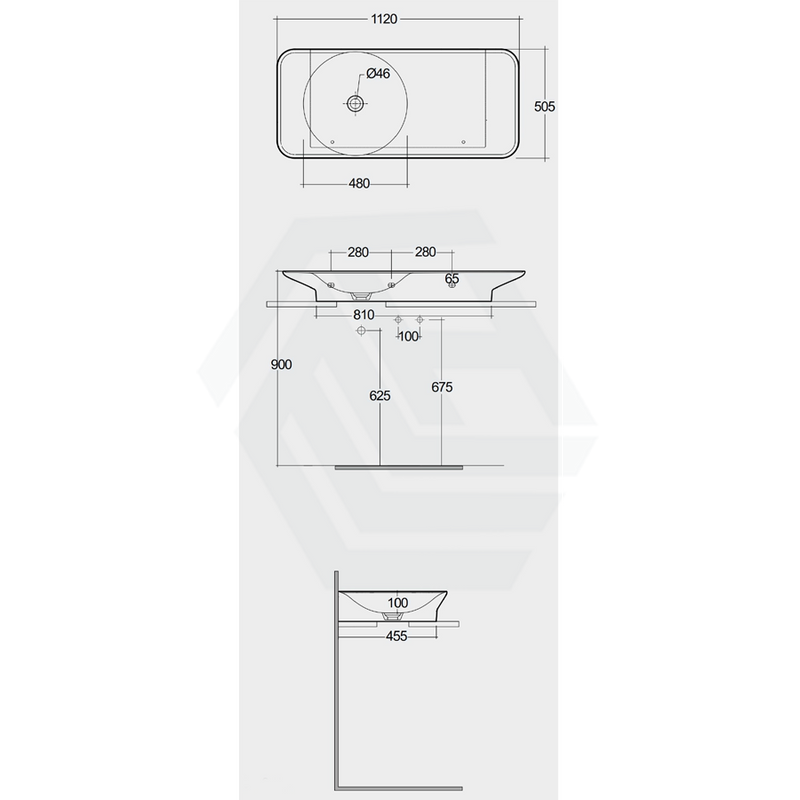 1120X505X140Mm Rak Valet Wall Hung Wash Basins Alpine White