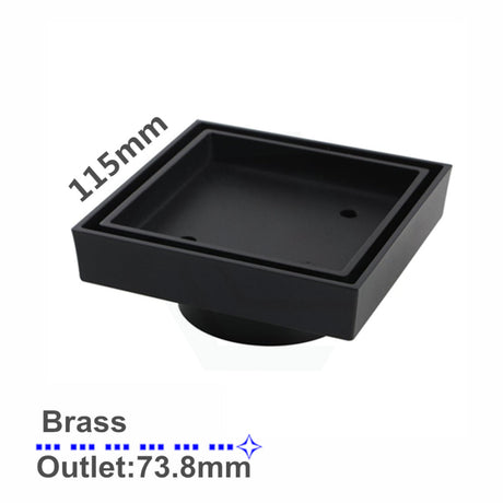 115Mm Brass Black Smart Tile Insert Square Floor Waste 73.8Mm Wastes