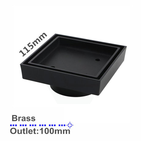 115Mm Brass Black Smart Tile Insert Square Floor Waste 100Mm Wastes