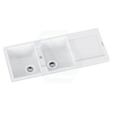 1160X500X200Mm Carysil White Double Bowls With Drainer Board Granite Kitchen Laundry Sink Top Mount