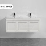 600-1500Mm Miami Wall Hung Bathroom Floating Vanity With Left / Right Drawers Matt White Shaker