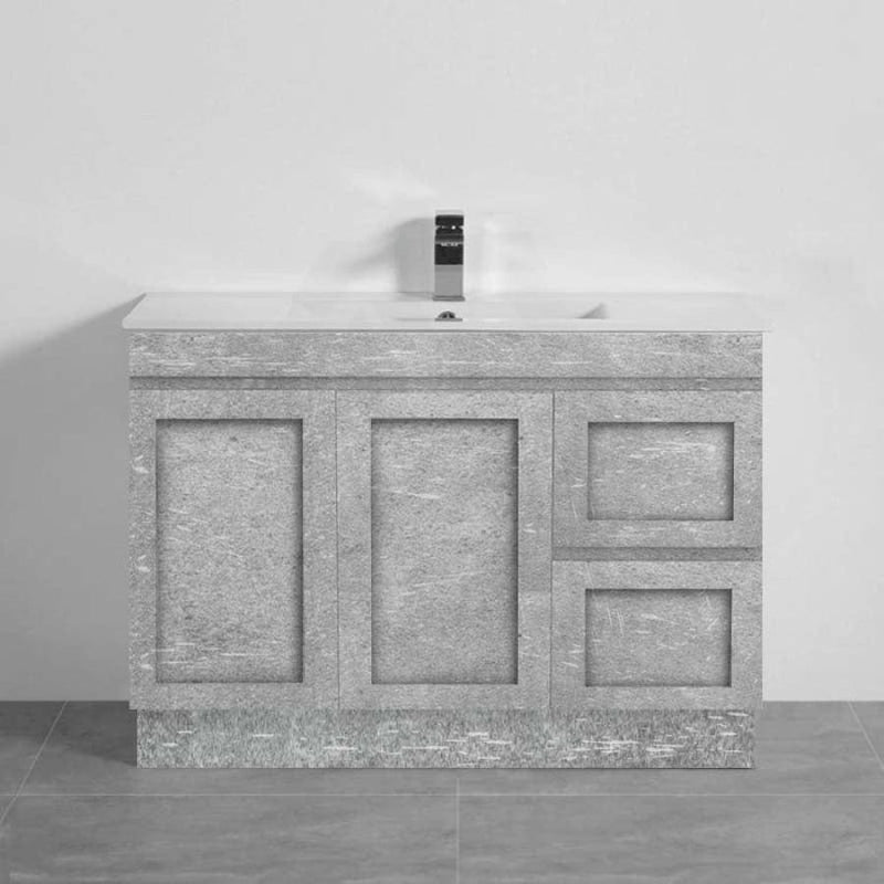 600-1500Mm Boston Plywood Freestanding Vanity Concrete Grey With Left/ Right Drawers Kickboard