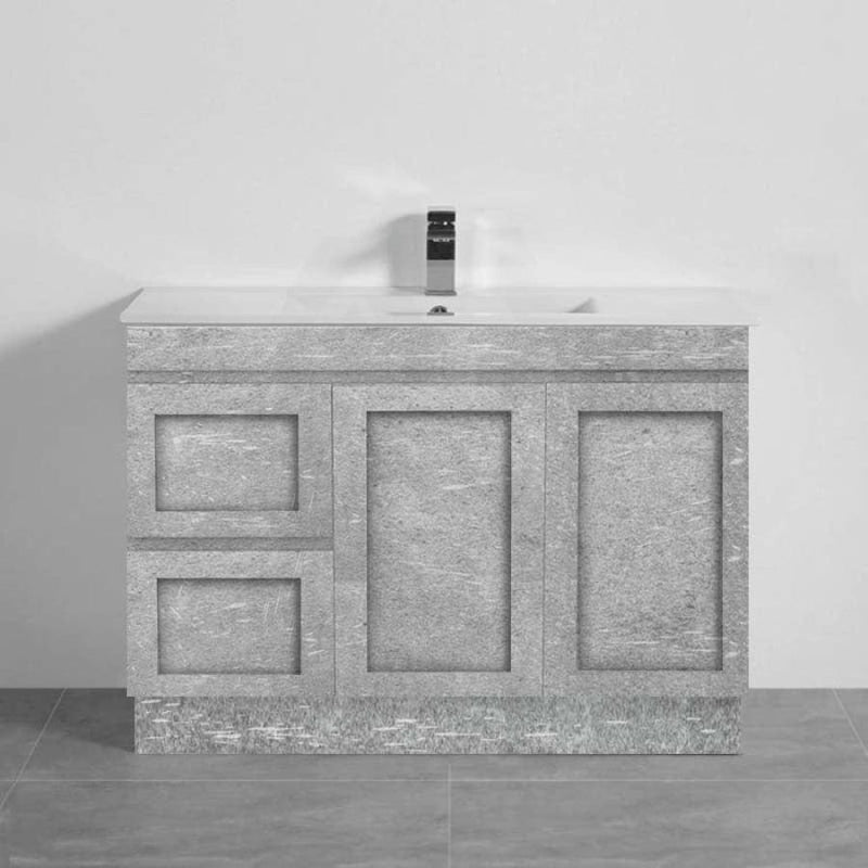 600-1500Mm Boston Plywood Freestanding Vanity Concrete Grey With Left/ Right Drawers Kickboard