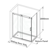 1180-1800X2000Mm Grey Glass Sliding Shower Screen L Shape Frameless Black Stainless Steel Square