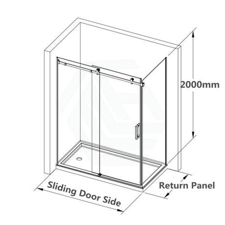 1180-1800X2000Mm Grey Glass Sliding Shower Screen L Shape Frameless Black Stainless Steel Square