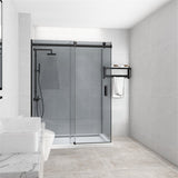 1180-1800X2000Mm Grey Glass Sliding Shower Screen L Shape Frameless Black Stainless Steel Square