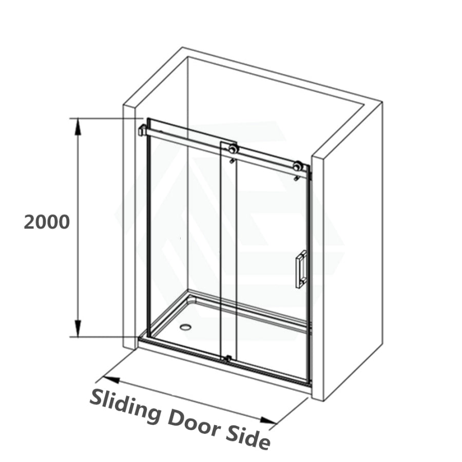 1180-1800X2000Mm Grey Glass Wall To Sliding Shower Screen Frameless Black Stainless Steel Square