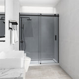 1180-1800X2000Mm Grey Glass Wall To Sliding Shower Screen Frameless Black Stainless Steel Square