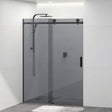 Grey Glass Frameless Shower Screen Wall To Wall Sliding Panel Black Rail