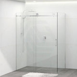 Tempered Glass Frameless L Shape Shower Screen Sliding Square Handle Chrome