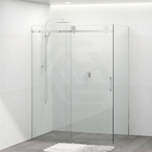 Tempered Glass Frameless L Shape Shower Screen Sliding Square Handle Chrome