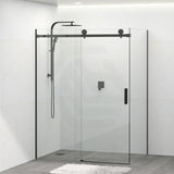 Tempered Glass Frameless L Shape Shower Screen Sliding Square Handle Black