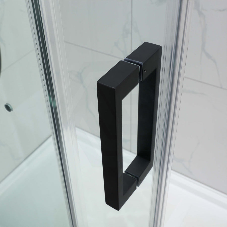 1180-2000X2000Mm Sliding Shower Screen L Shape Frameless Black Square Rail Handle 10Mm Glass