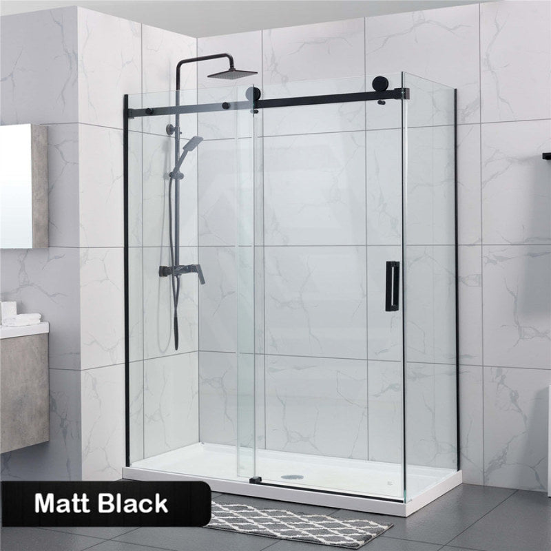 1180-2000X2000Mm Sliding Shower Screen L Shape Frameless Black Square Rail Handle 10Mm Glass