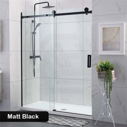 1180-2000X2000Mm Wall To Sliding Shower Screen Frameless Black Square Rail Handle 10Mm Glass Ss304