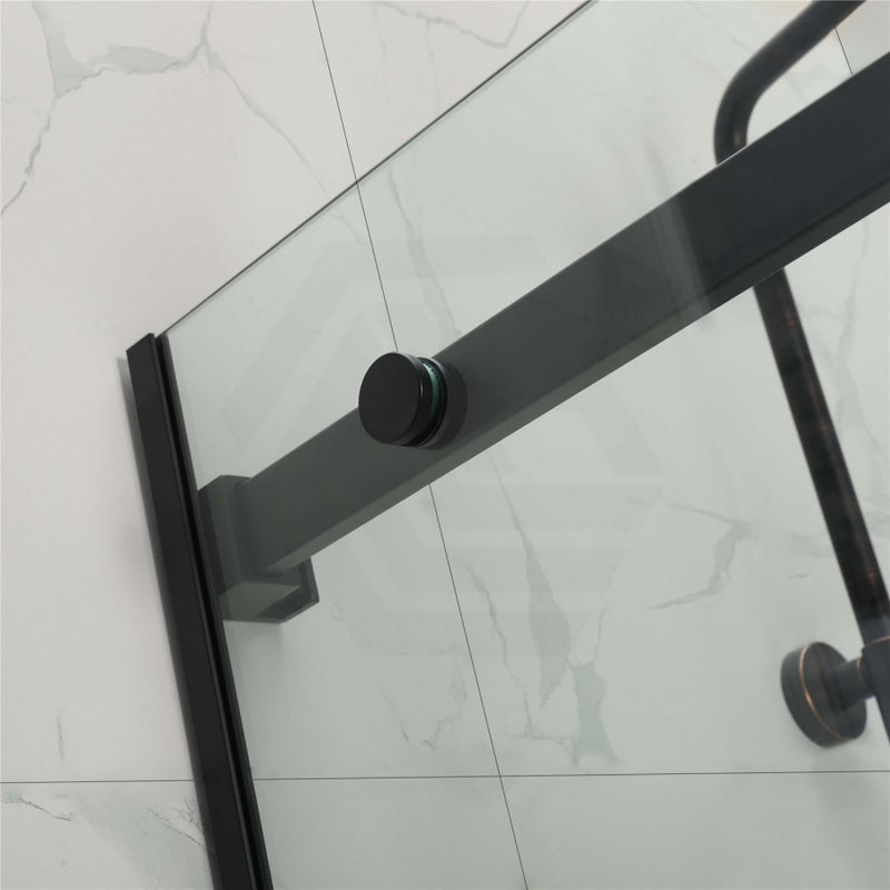 1180-2000X2000Mm Wall To Sliding Shower Screen Frameless Black Square Rail Handle 10Mm Glass Ss304