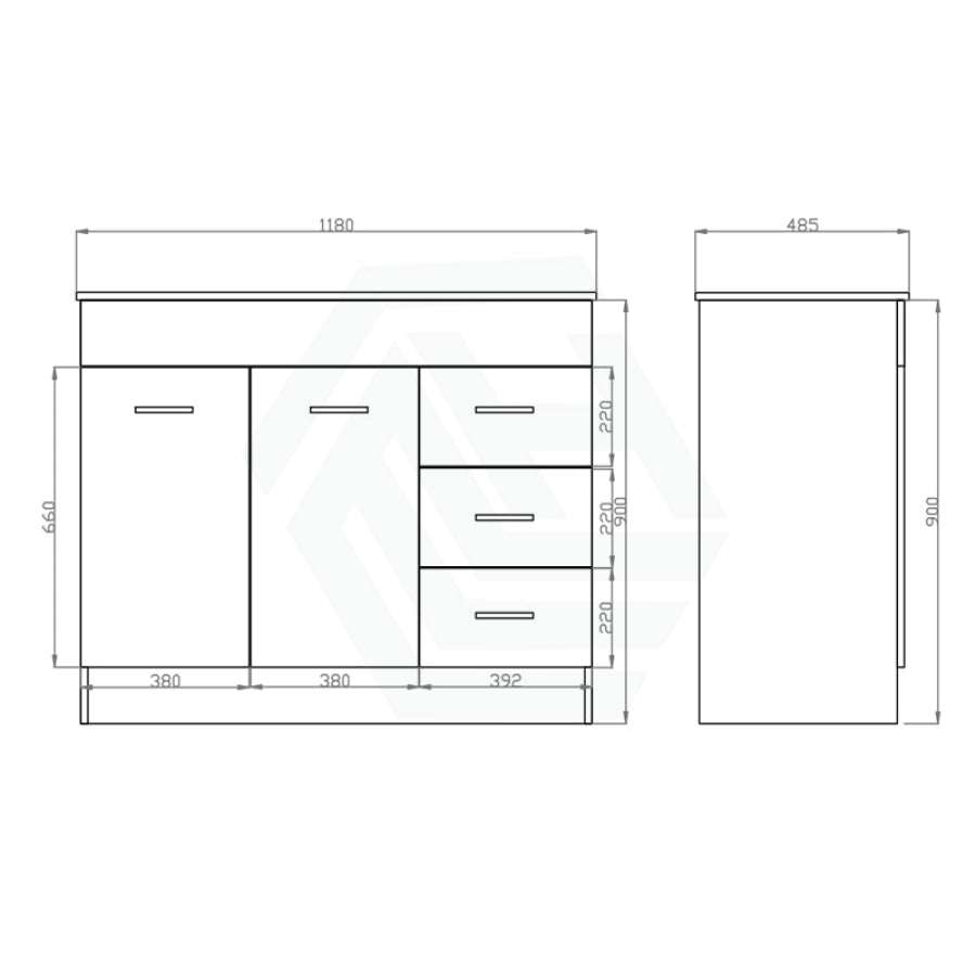 1180X485X900Mm White Kitchen/Laundry Freestanding Kitchenette With Stainless Steel Sink Gloss