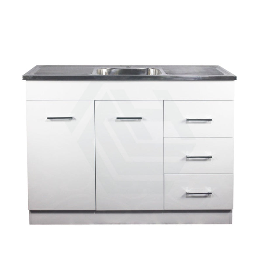 1180X485X900Mm White Kitchen/Laundry Freestanding Kitchenette With Stainless Steel Sink Gloss