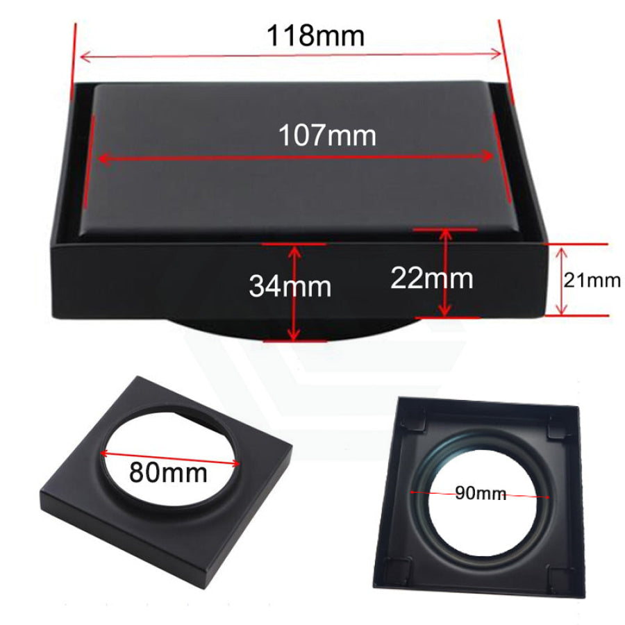 118X118Mm Black Floor Waste Drain Smart Insert Tile Stainless Steel Wastes