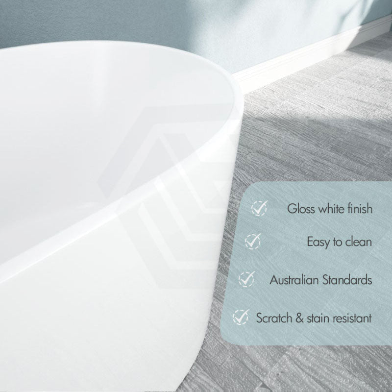 1200/1300/1400/1500/1600/1700Mm Oval Bathtub Freestanding Acrylic Gloss White No Overflow