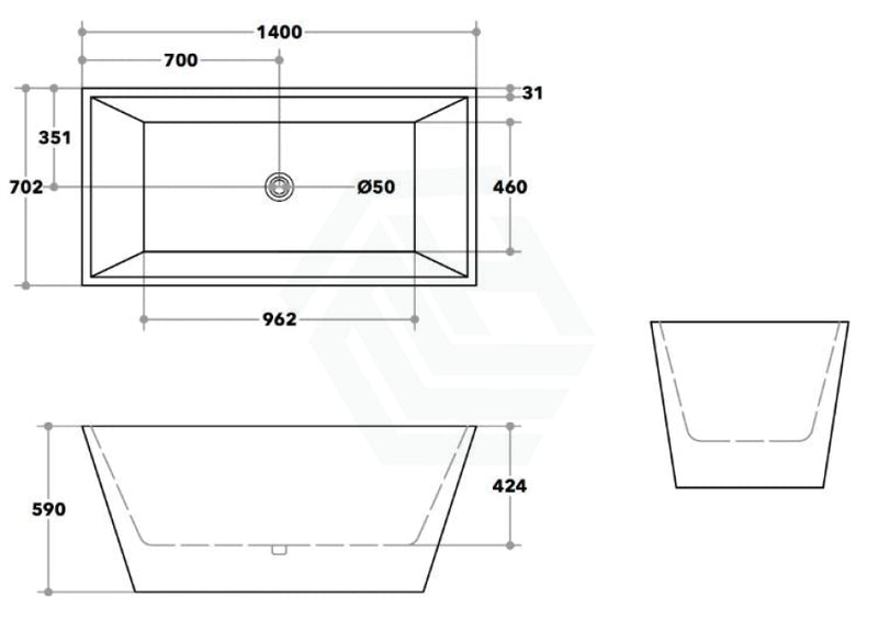 1200/1400/1500/1700Mm Qubist Square Bathtub Freestanding Acrylic Gloss White No Overflow 1400Mm