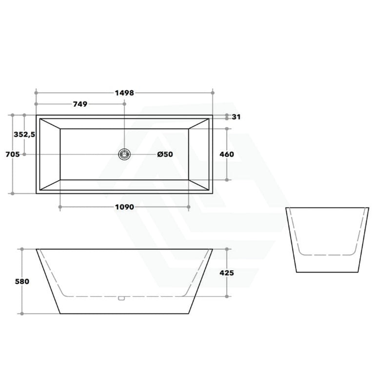 1200/1400/1500/1700Mm Qubist Square Bathtub Freestanding Acrylic Gloss White No Overflow 1500Mm