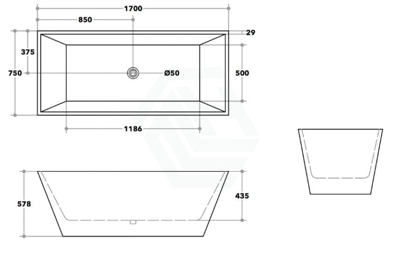 1200/1400/1500/1700Mm Qubist Square Bathtub Freestanding Acrylic Gloss White No Overflow 1700Mm