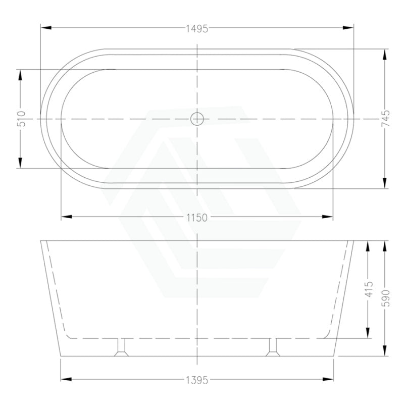 1200/1500/1680Mm Eudora Oval Bathtub Freestanding Acrylic Gloss White No Overflow 1500Mm