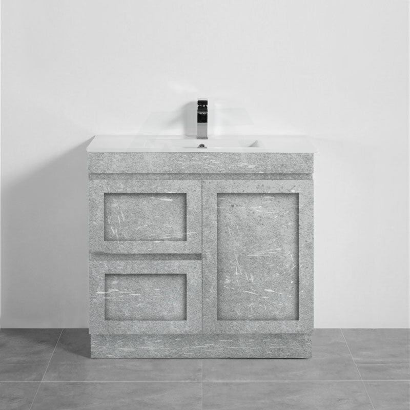 600-1500Mm Boston Plywood Freestanding Vanity Concrete Grey With Left/ Right Drawers Kickboard