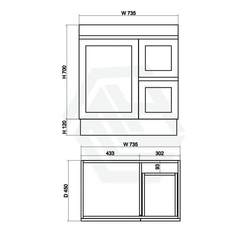 600-1500Mm Boston Plywood Freestanding Vanity Concrete Grey With Left/ Right Drawers Kickboard