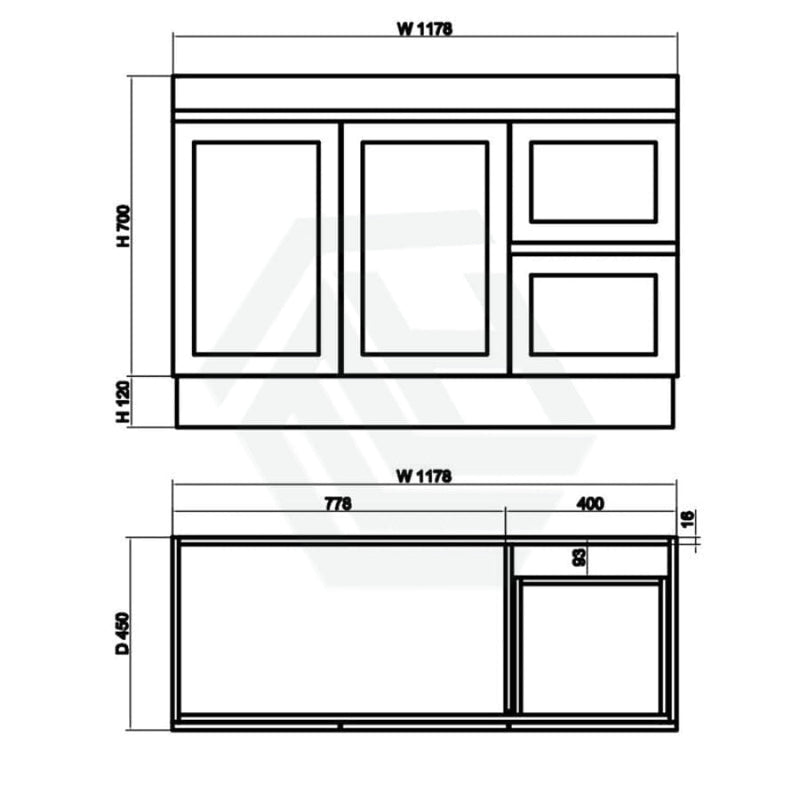 600-1500Mm Boston Plywood Freestanding Vanity Concrete Grey With Left/ Right Drawers Kickboard