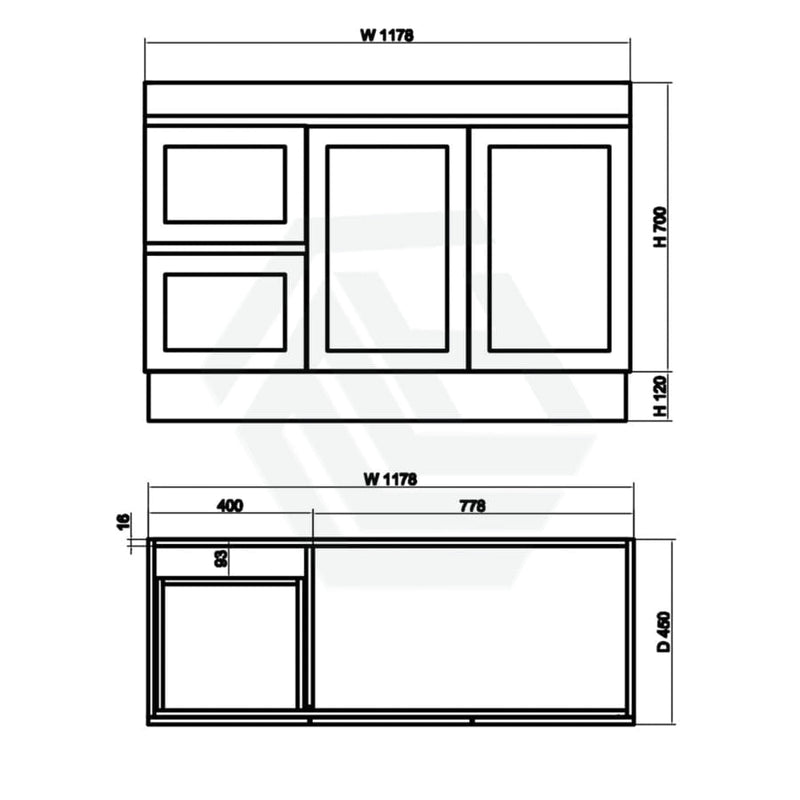 600-1500Mm Boston Plywood Freestanding Vanity Concrete Grey With Left/ Right Drawers Kickboard