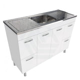 1200mm Citi E0 Board Gloss White Freestanding with Legs Vanity Cabinet with Stainless Steel Sink-Top